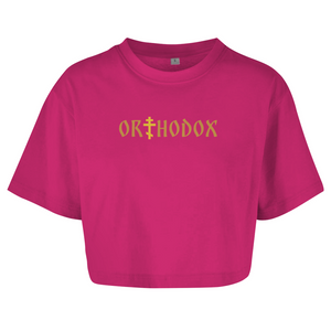 Damen Oversize Crop Top orthodox kreuz