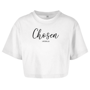 Damen Oversize Crop Top chosen 1 peter 2:9