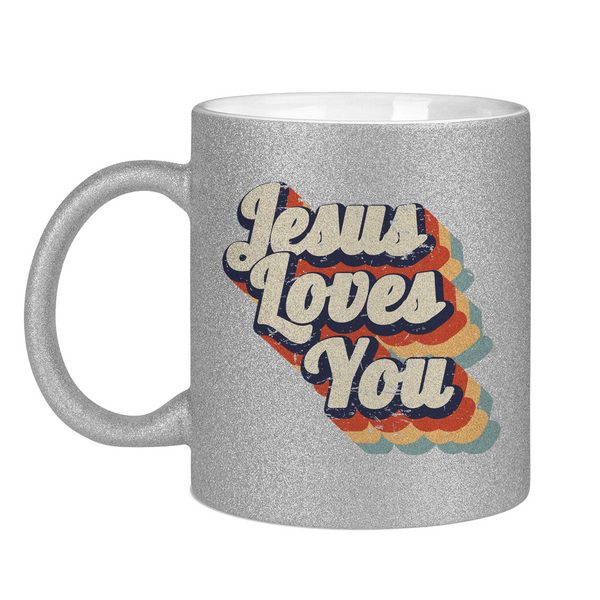 Glitzertasse jesus loves you