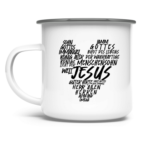 Emaille Tasse jesus herz wordcloud