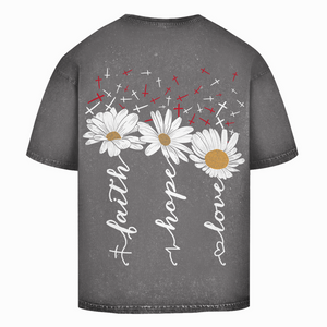 Oversize Washed T-Shirt faith hope love blumen