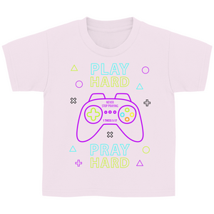 Kinder T-Shirt play hard pray hard 1 thess 5:17 gamer