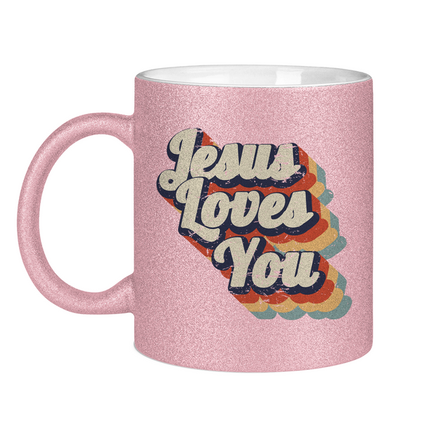 Glitzertasse jesus loves you