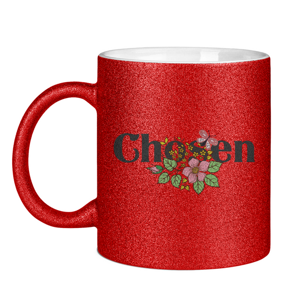 Glitzertasse chosen blumen