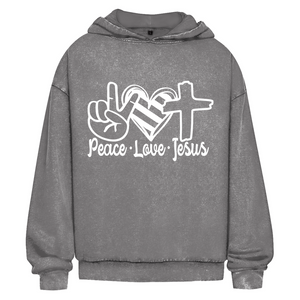 Oversize Washed Hoodie peace love jesus