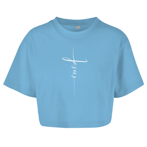 Damen Oversize Crop Top jesus kreuz
