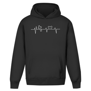 Oversize Hoodie Ohne Kordel Herzschlag Kreuz