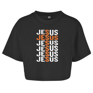Damen Oversize Crop Top jesus kreuz