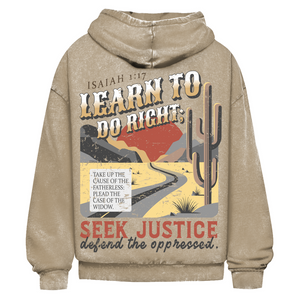 Oversize Washed Hoodie learn to do right isaiah 1:17