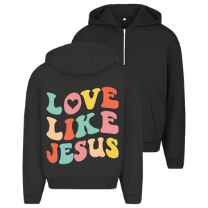 Oversize Zipper Hoodie love like jesus retro