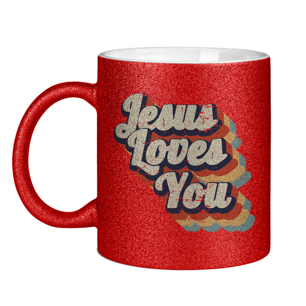 Glitzertasse jesus loves you