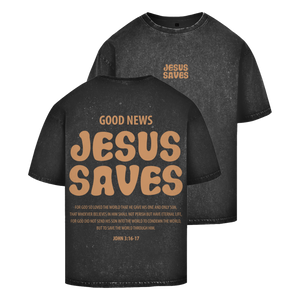 Oversize Washed T-Shirt jesus saves john 3:16-17