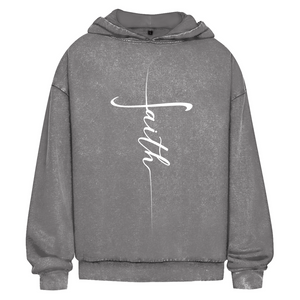 Oversize Washed Hoodie faith kreuz