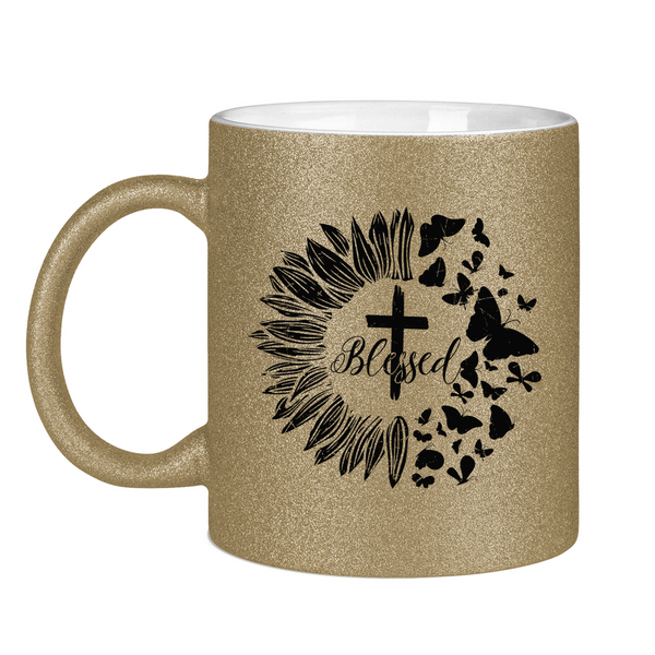 Glitzertasse blessed sonneblume schmetterling