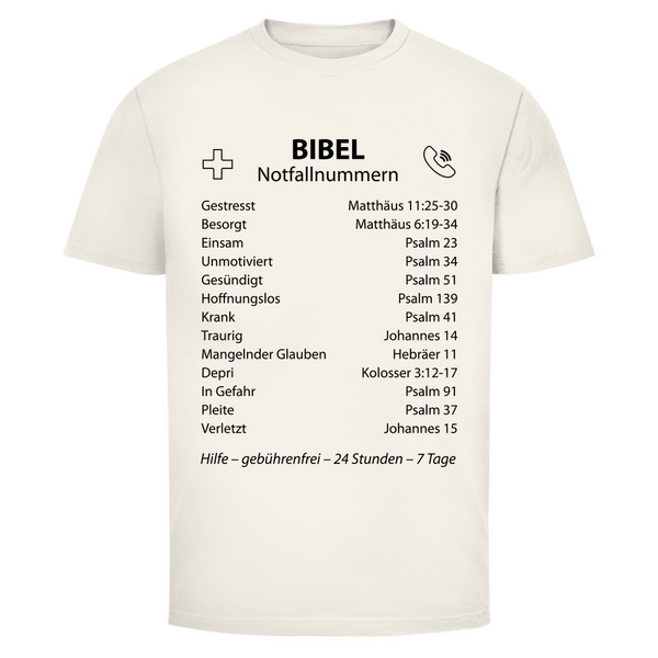 Herren T-Shirt bibel notfallnummern