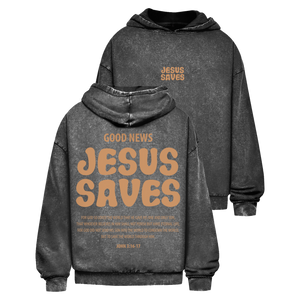 Oversize Washed Hoodie jesus saves john 3:16-17