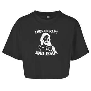 Damen Oversize Crop Top i run on naps and jesus