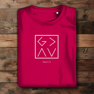 Damen Bio T-Shirt god is greater romans 8:28