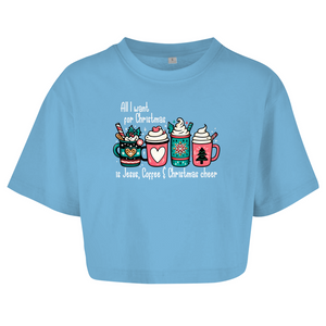 Damen Oversize Crop Top all i want for christmas is jesus coffee