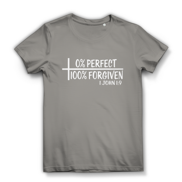 Damen Bio T-Shirt 0% perfect 100% forgiven 1 john 1:9