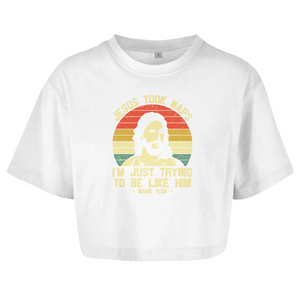 Damen Oversize Crop Top jesus took naps mark 4:38