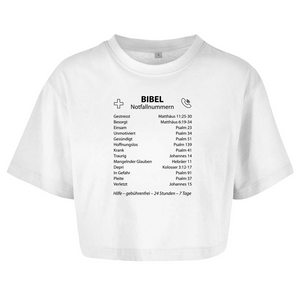 Damen Oversize Crop Top bibel notfallnummern