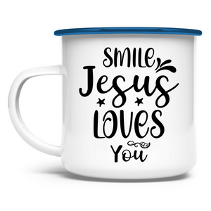 Emaille Tasse smile jesus loves you