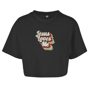 Damen Oversize Crop Topjesus loves me