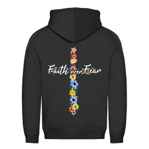 Damen Hoodie faith over fear blumen kreuz