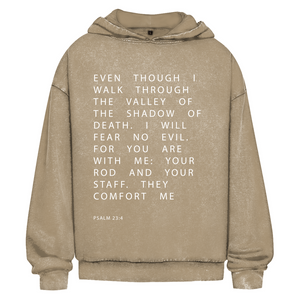 Oversize Washed Hoodie i will fear no evil psalm 23:4