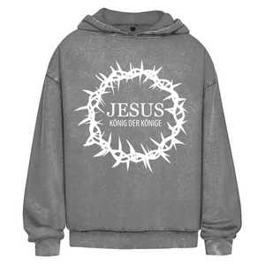 Oversize Washed Hoodie jesus könig der könige dornenkrone