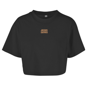 Damen Oversize Crop Top jesus saves john 3:16-17