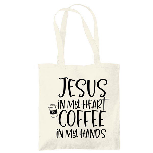 Tragetasche jesus in my heart coffee in my hands