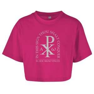Damen Oversize Crop Top in hoc signo vinces Christogramm