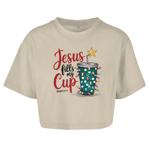Damen Oversize Crop Top jesus fills my cup psalm 23.5