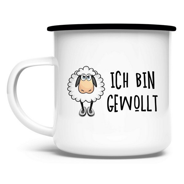 Emaille Tasse schaf ich bin gewollt