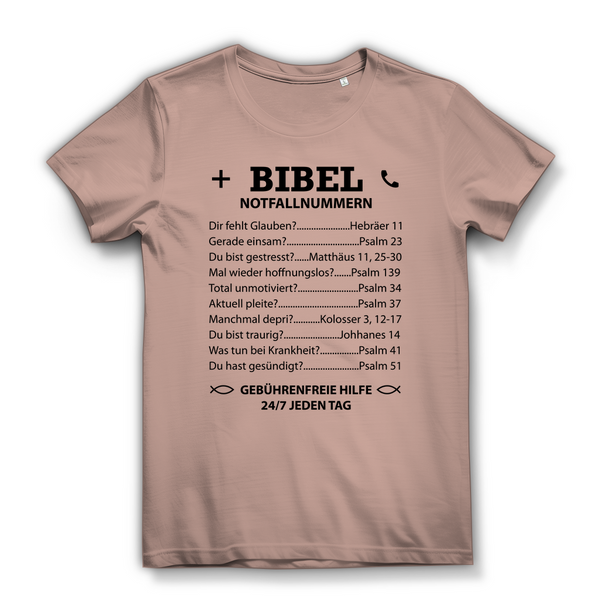 Damen Bio T-Shirt bibel notfallnummern