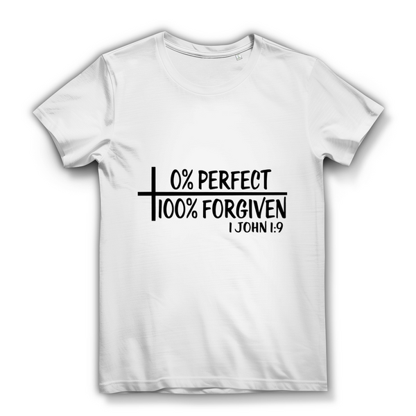 Damen Bio T-Shirt 0% perfect 100% forgiven 1 john 1:9