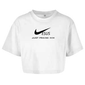 Damen Oversize Crop Top jesus just praise him