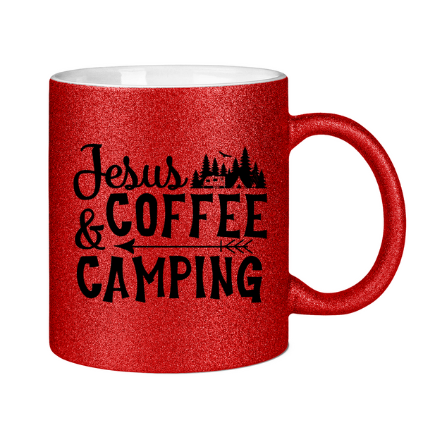 Glitzertasse jesus coffee camping