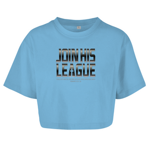 Damen Oversize Crop Top join his league romans 3:25-26