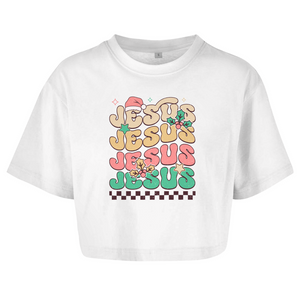 Damen Oversize Crop Top jesus weihnachtsmotiv