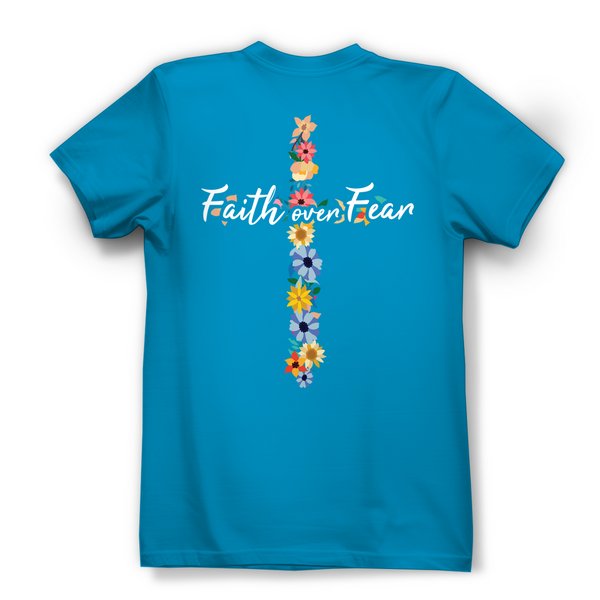 Damen Bio T-Shirt faith over fear blumen kreuz