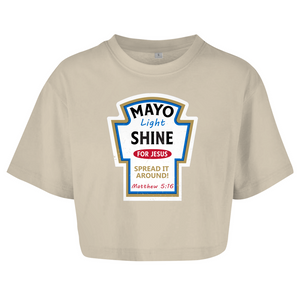 Damen Oversize Crop Top mayo light shine matthew 5:16