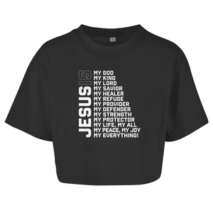 Damen Oversize Crop Top jesus is my god