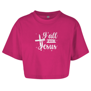 Damen Oversize Crop Top all you need jesus