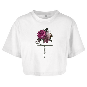 Damen Oversize Crop Top jesus blumen