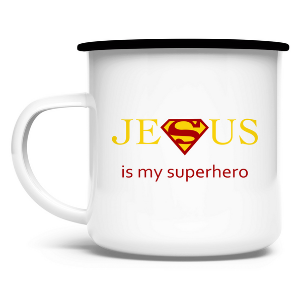 Emaille Tasse jesus is my superhero