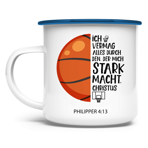 Emaille Tasse der mich stark macht philipper 4:13 basketball