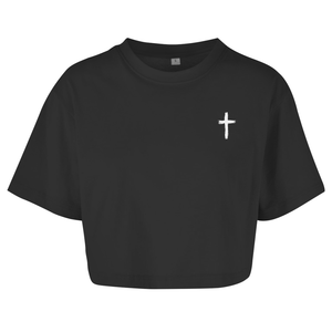 Damen Oversize Crop Top kreuz